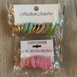 Earrings pack of two one pink and the other is pink, jade, and gold.